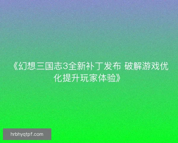 《幻想三国志3全新补丁发布 破解游戏优化提升玩家体验》