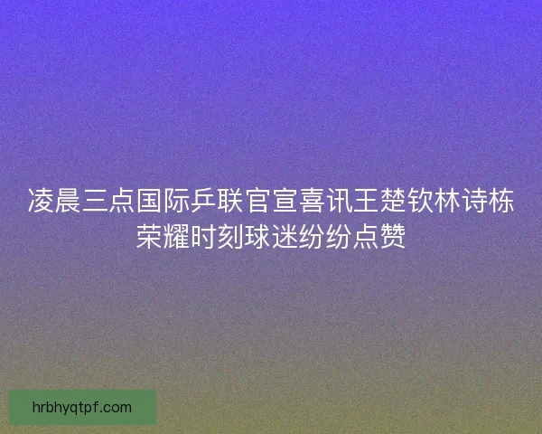 凌晨三点国际乒联官宣喜讯王楚钦林诗栋荣耀时刻球迷纷纷点赞